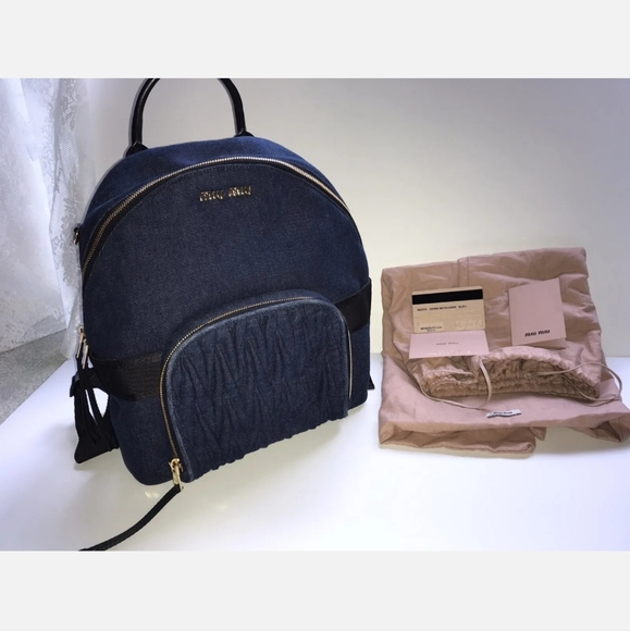 Miu Miu Matelasse Denim Backpack Handbag Purse - Picture 11 of 13